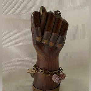 Vintage Figa Fist Carved Wood with Bracelet Raw Stones